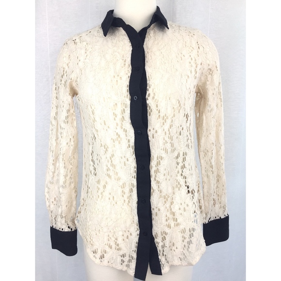 Anthropologie Cream and Black Button Down Shirt - Picture 2 of 8